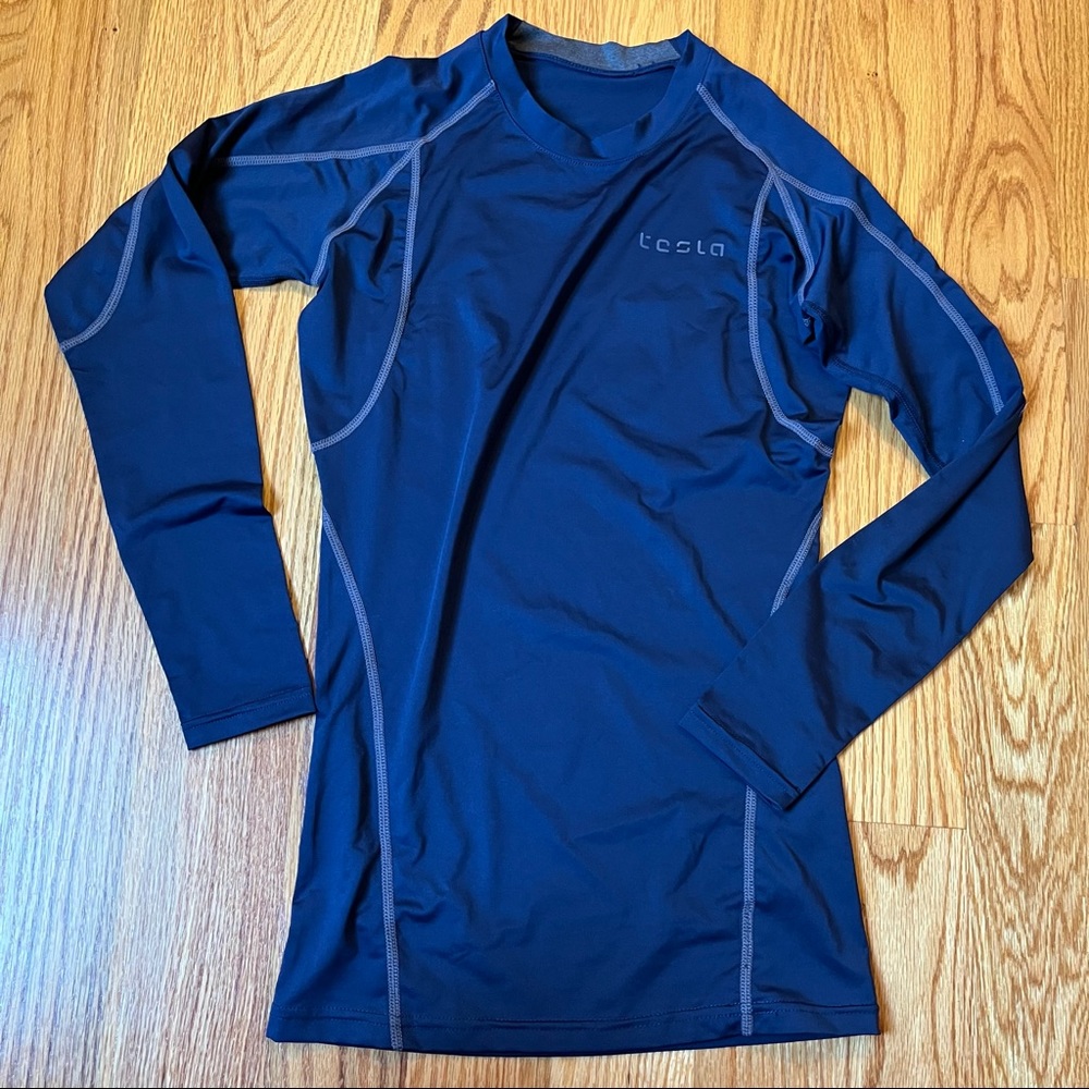 Tesla navy blue Cool Dry Long Sleeve Compression Shirt